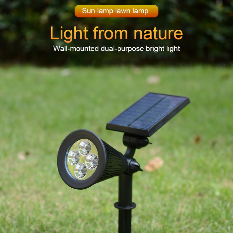 태양열 전원 4led 램프, 조절 가능한 태양 스포트라이트 조명, 방수 램프, 잔디 풍경, 정원 장식, 야외 조명